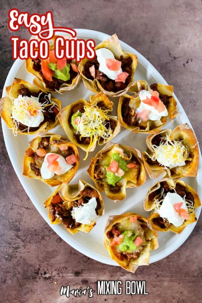 Easy Taco Cups Recipe on a white oval platter