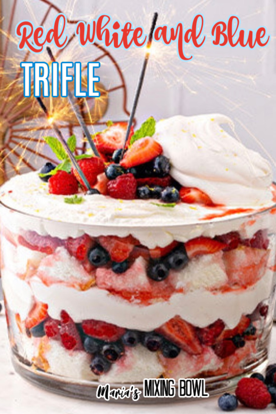 Red white and blue trifle in trifle dish