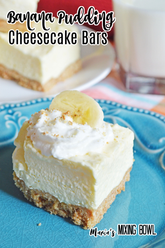 Closeup shot of banana pudding cheesecake bar on plate