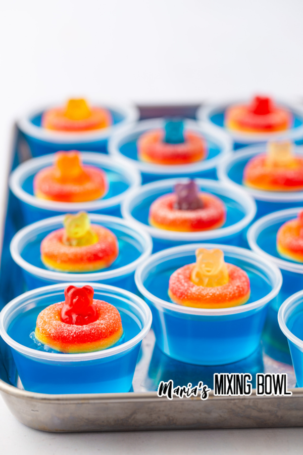 Pool Party Jello Shots on a metal tray