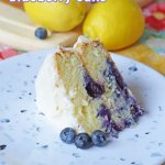 Lemon Blueberry Cake on blue speckled plate