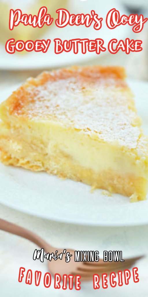 Paula Deen's Ooey Gooey Butter Cake on a white plate