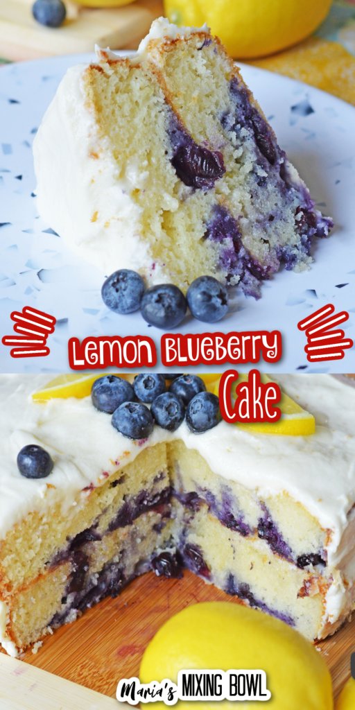 Lemon Blueberry Cake on plate and board