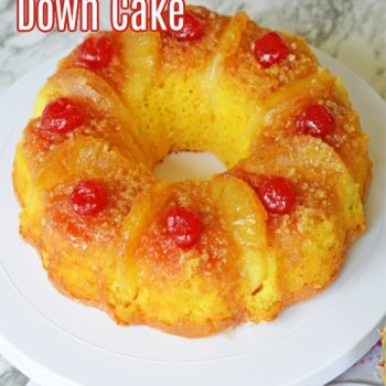 Old Fashioned Pineapple Upside Down Cake Recipe on a serving platter