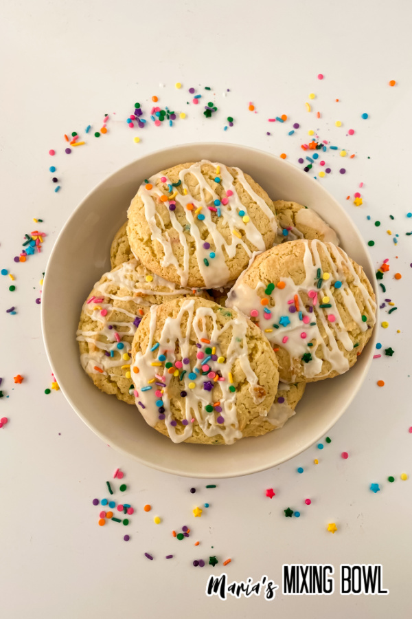 Funfetti Chocolate Chips Cookies in a white bowl
