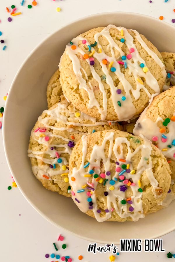 Funfetti Chocolate Chips Cookies in a big white bowl