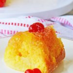 Old Fashioned Pineapple Upside Down Cake Recipe slice on a white plate