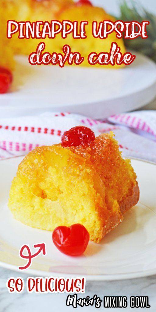 Old Fashioned Pineapple Upside Down Cake Recipe slice on a white plate
