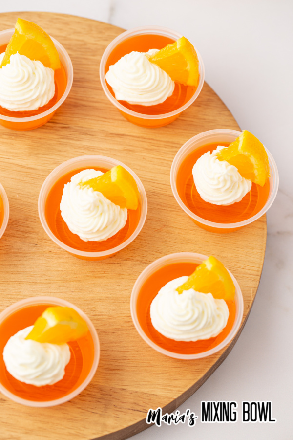 Overhead shot of orange creamsicle Jello shots
