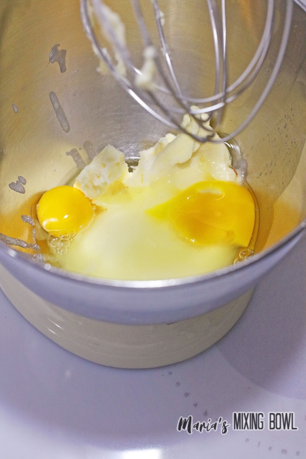 eggs and butter in a stand mixer