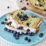 Pinterest image for blueberry banana bread with text