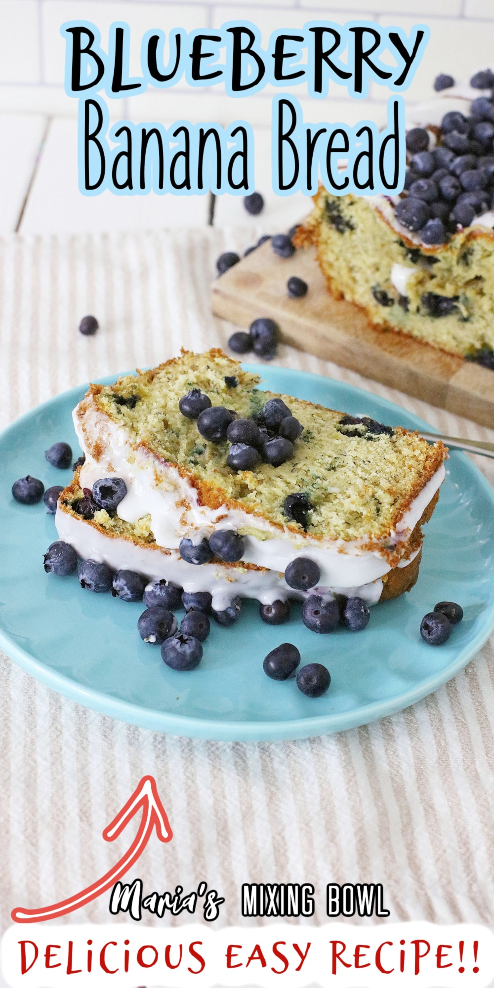 Pinterest image for blueberry banana bread with text