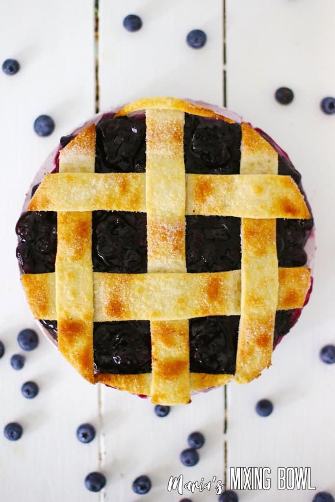 top of blueberry pie cheesecake shot from above