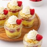 lemon raspberry mason jar trifles with text for pinterest