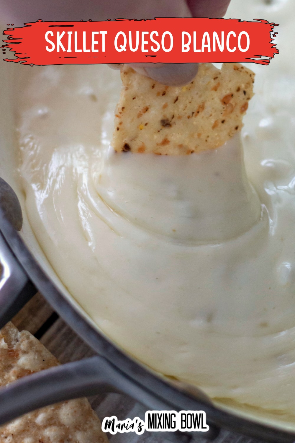 Skillet Queso Blanco in a skillet with the name in text