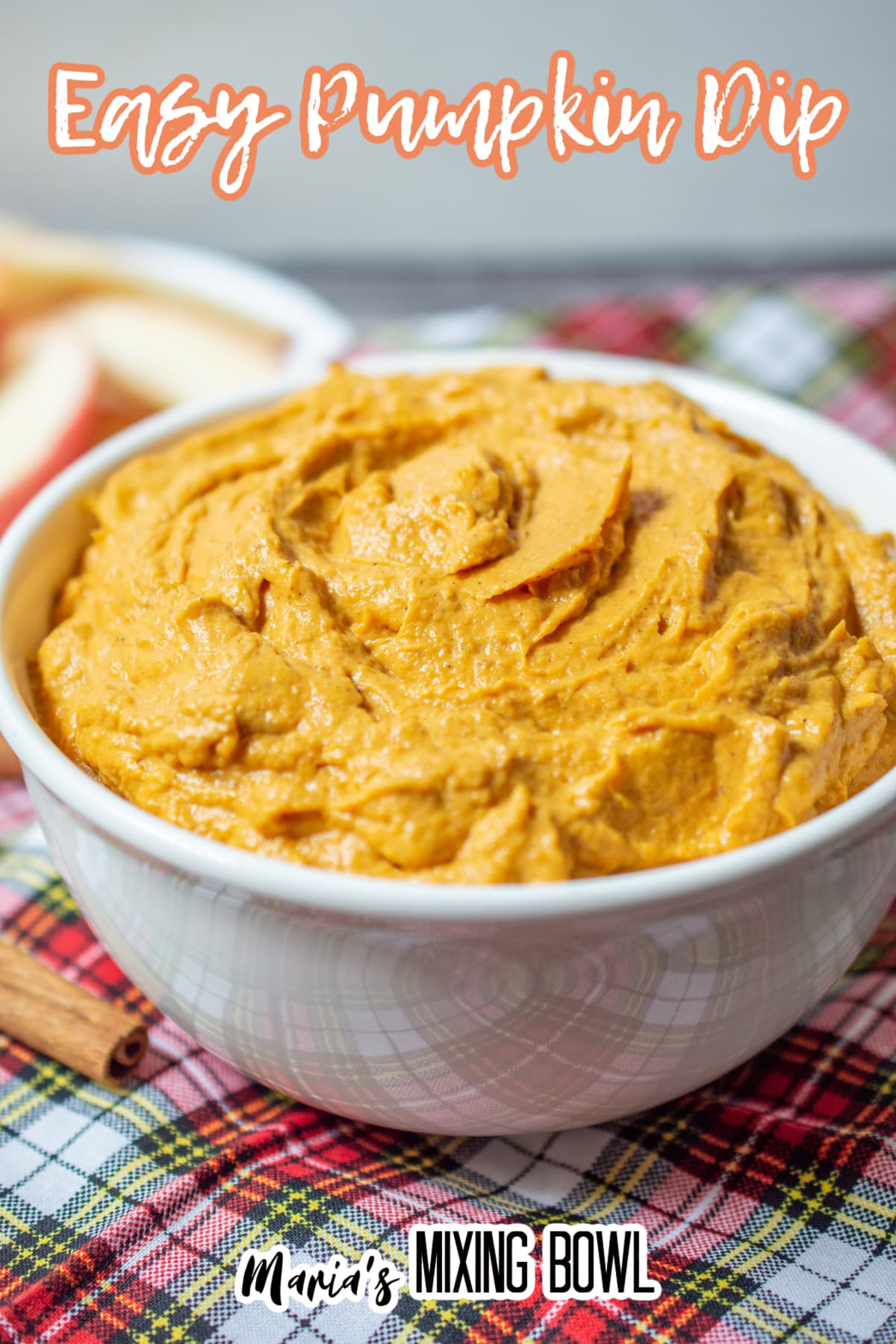white bowl filled with easy pumpkin dip with the name in text