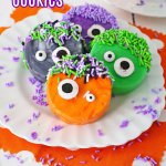 colorful oreo monster cookies on a white plate