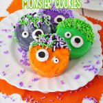 colorful moster oreo cookes on a white plate