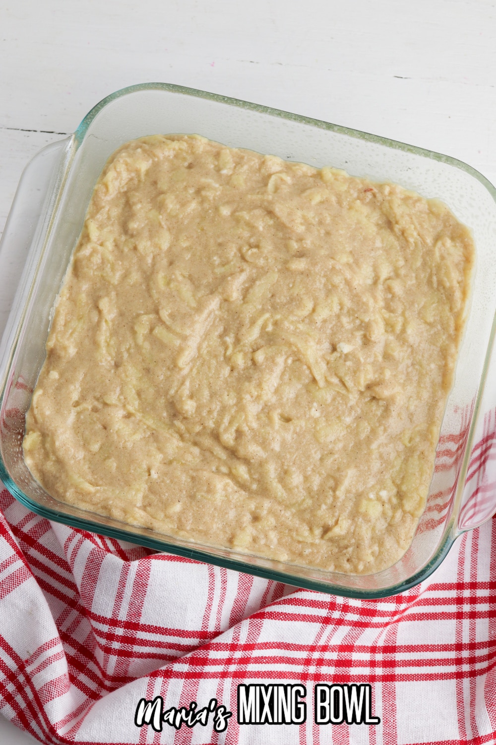 batter in a square glass baking pan