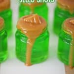 six caramel apple jello shots on a white towel