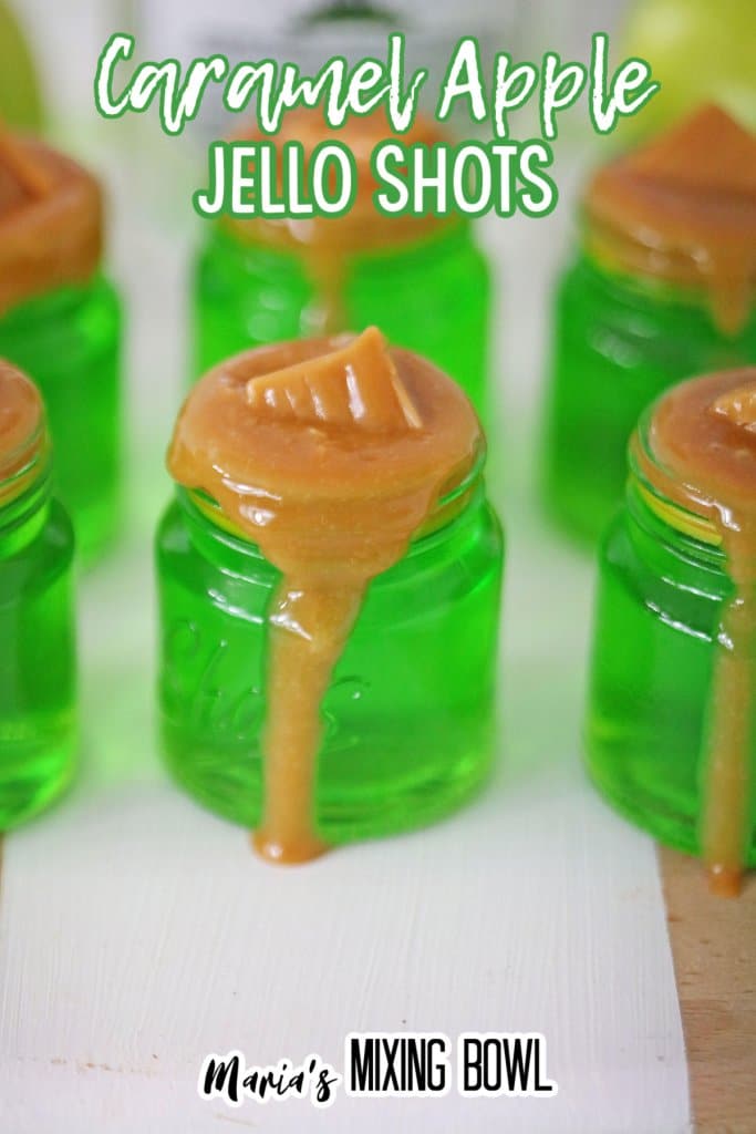 six caramel apple jello shots on a white towel
