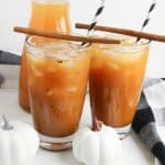 two glasses of pumpkin juice with the name in text