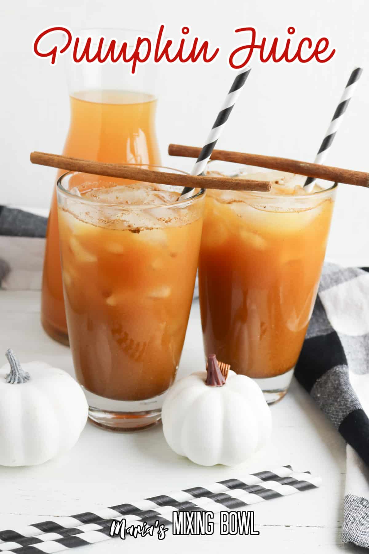 two glasses of pumpkin juice with the name in text