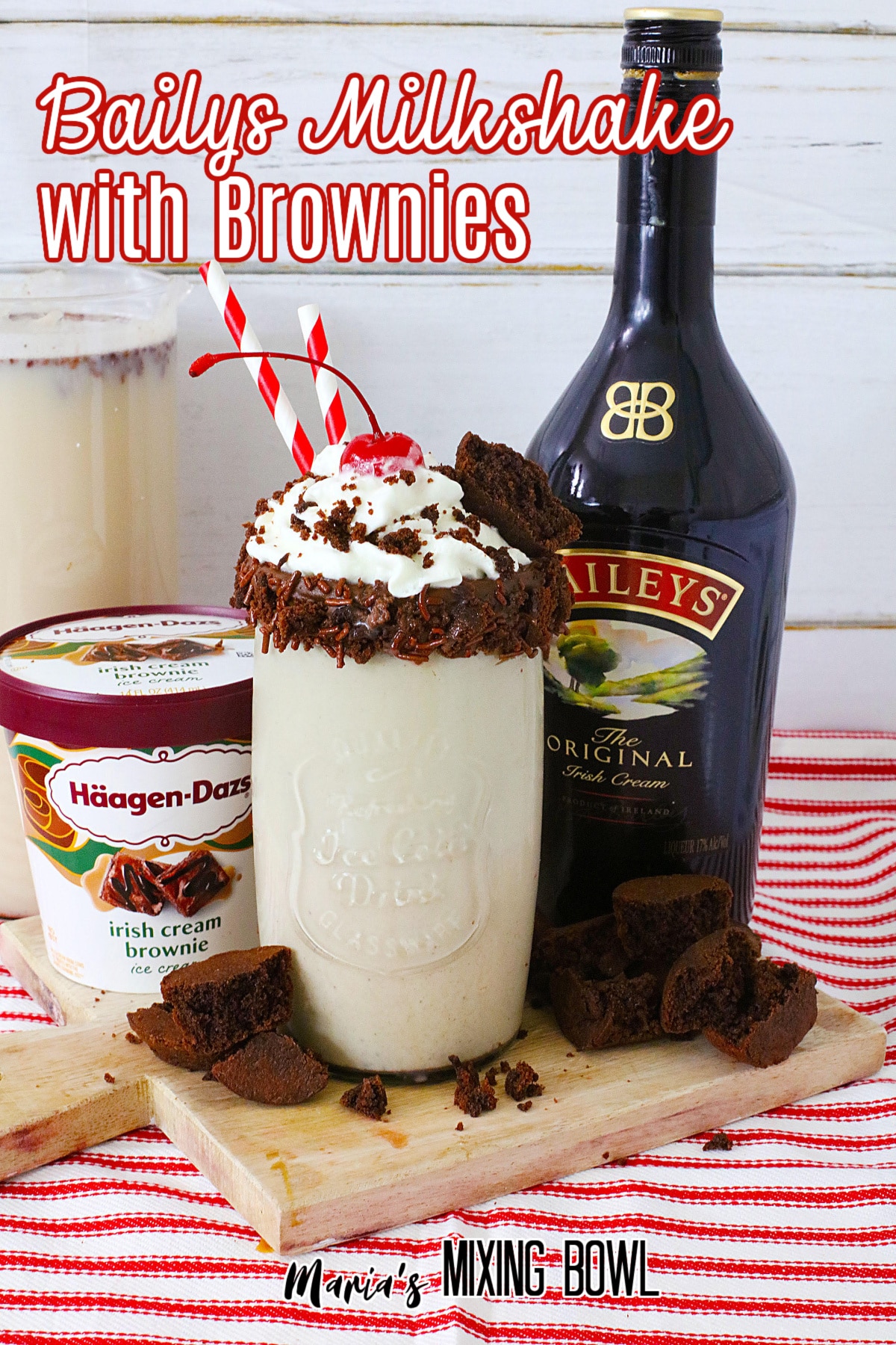 finished baileys milkshake on a wooden cutting board