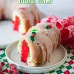 two slices of christmas bundt cake on a white plate