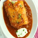 easy wet burritos on a white plate with the name in text