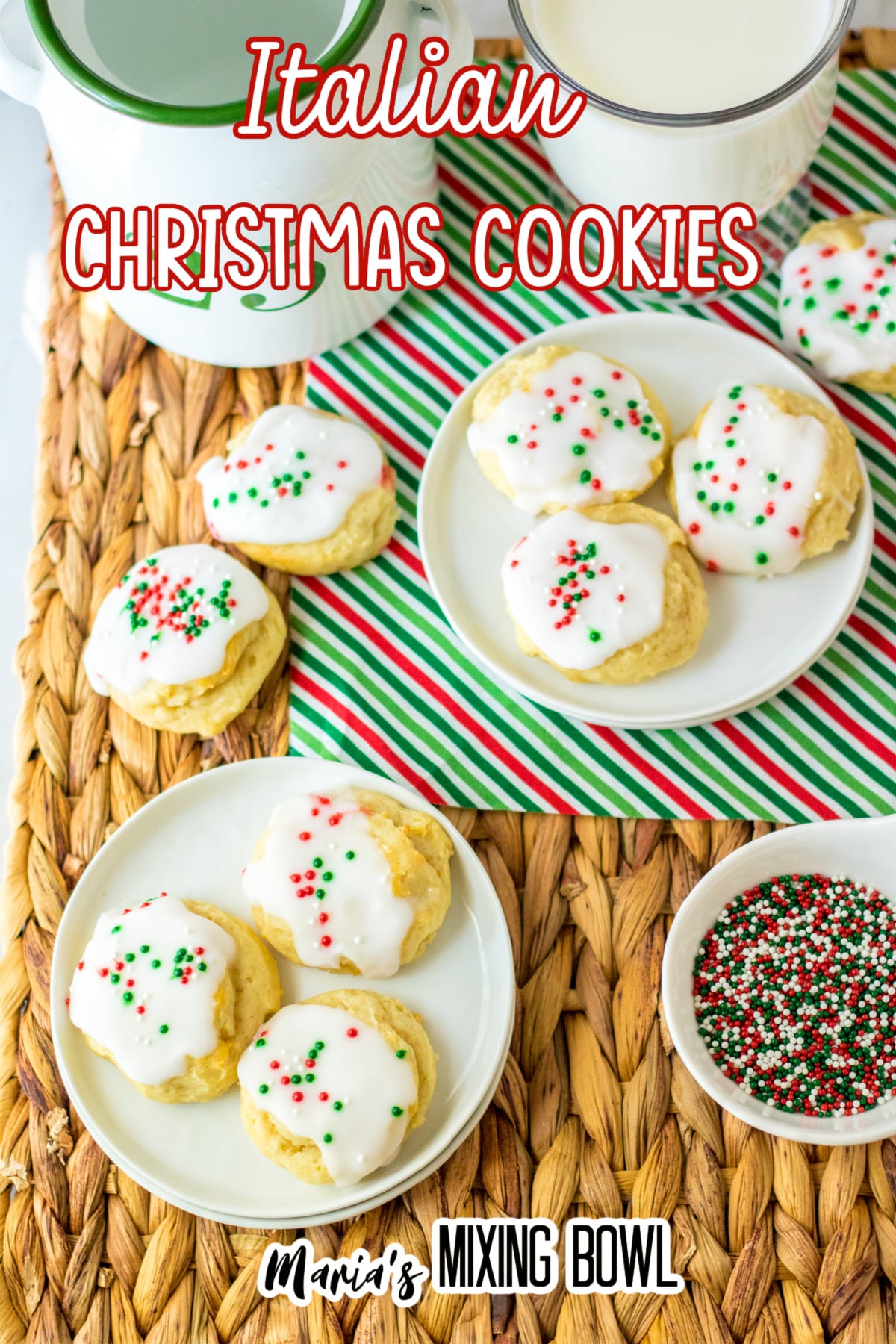 two plates with three italina christmas cookies oan them