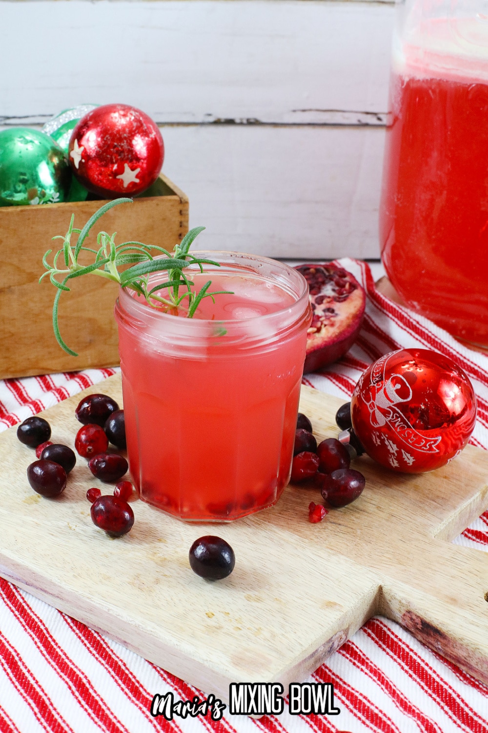 rum cranberry punch on a wooden cutting board