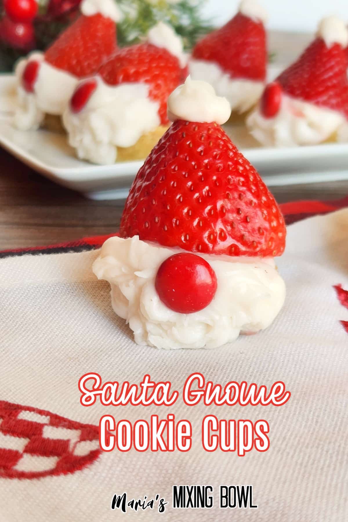 santa gnome cookie cup on a christmas napkin