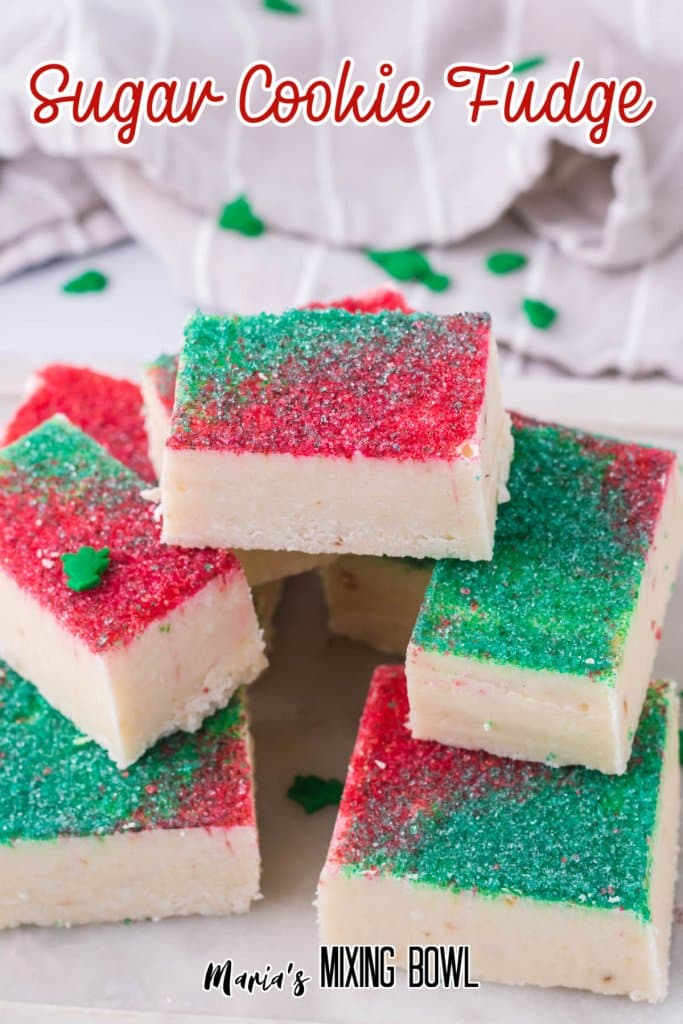sugar cookie fudge in a pyramid with the name in text