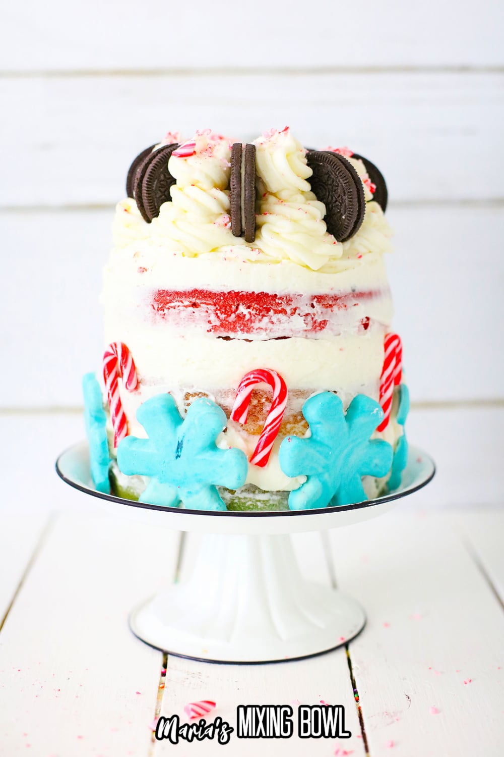 decorated white chocolate peppermint cake