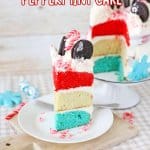 slice of white chocolate peppermint cake on a white plate