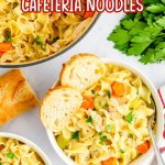 two bowls filled with cafeteria noodles with the name in text for pinterest