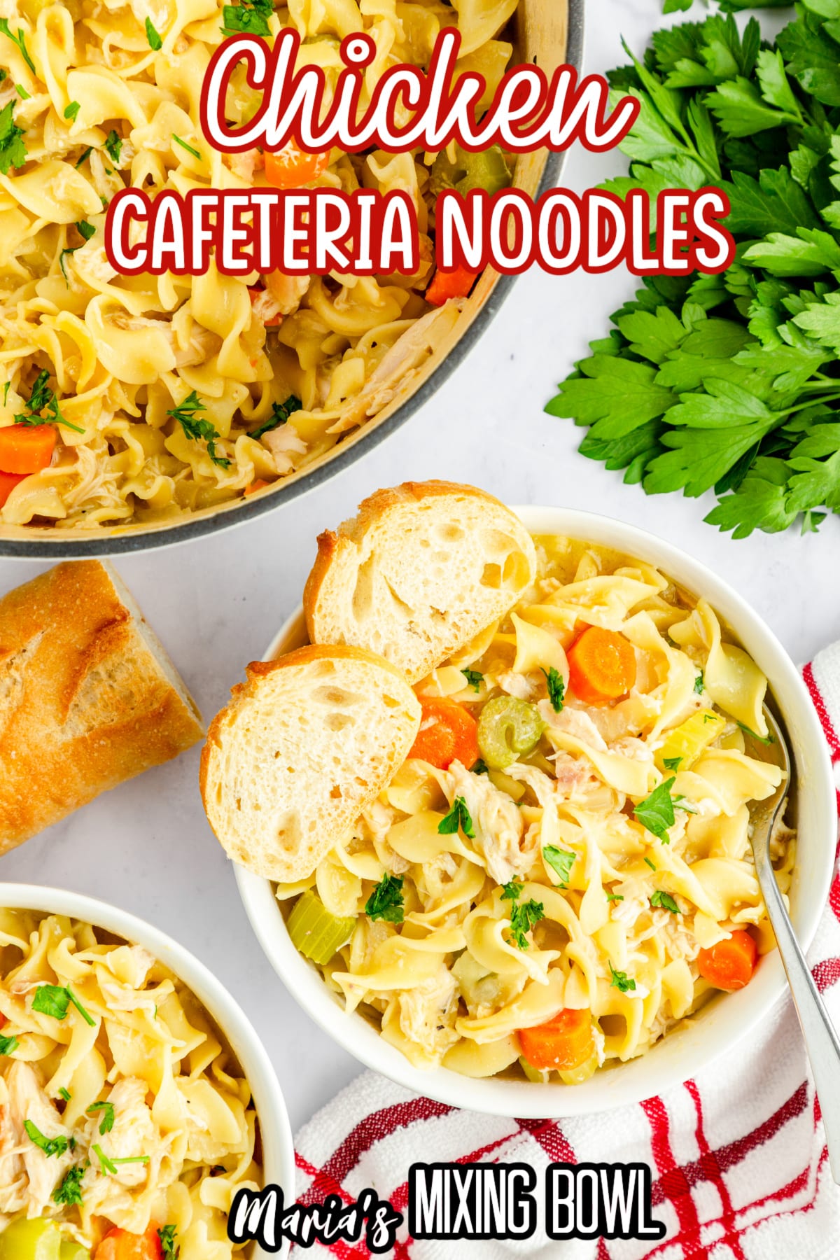 two bowls filled with cafeteria noodles with the name in text for pinterest