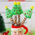 four christmas trees in a santa mug with the name in text for pinterest