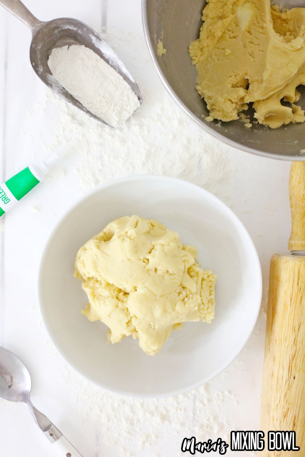 dough in a white mixing bowl