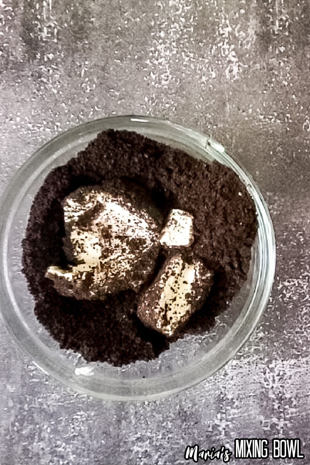 cream cheese and crushed oreo in a food processor