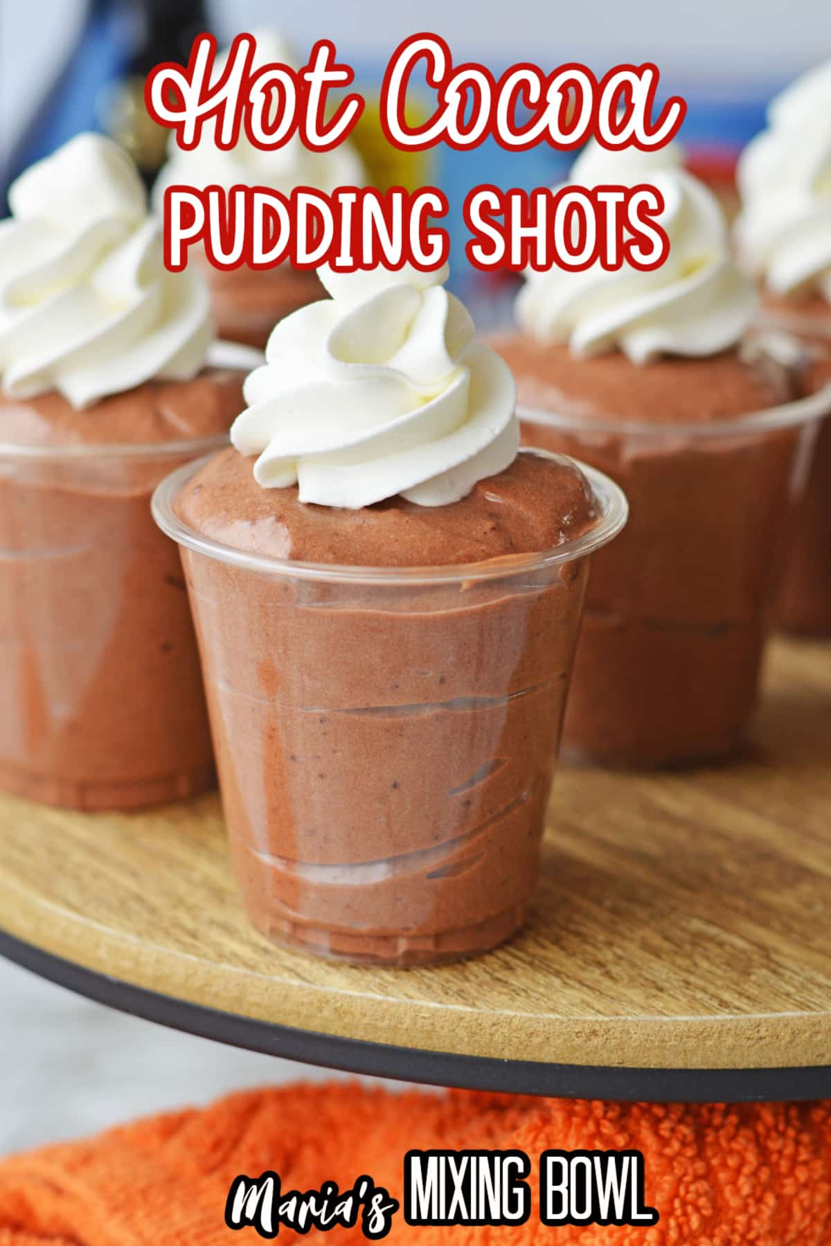 close up of a hot cocoa pudding shot with the name in text for pinterest