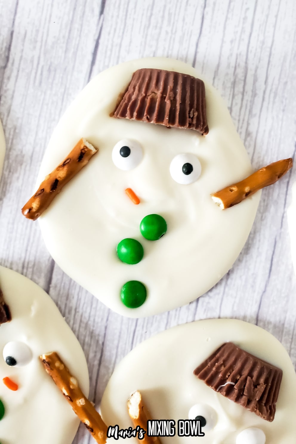 piece of melted snowman bark on a white wooden background
