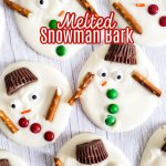 piece of melted snowman bark on a white wooden background with the name in text for pinterest