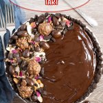 whole chocolate ganache tart with the name in text for pinterest