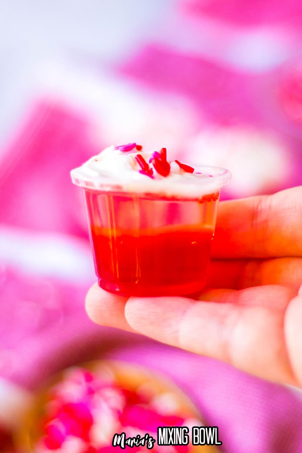 close up of a valentines day jello shot