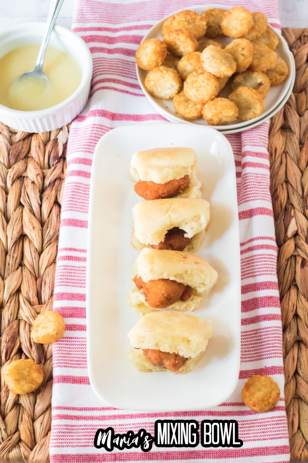 four chicken minis on a white plate