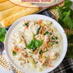 white bowl filled with slow cooker gnocchi soup