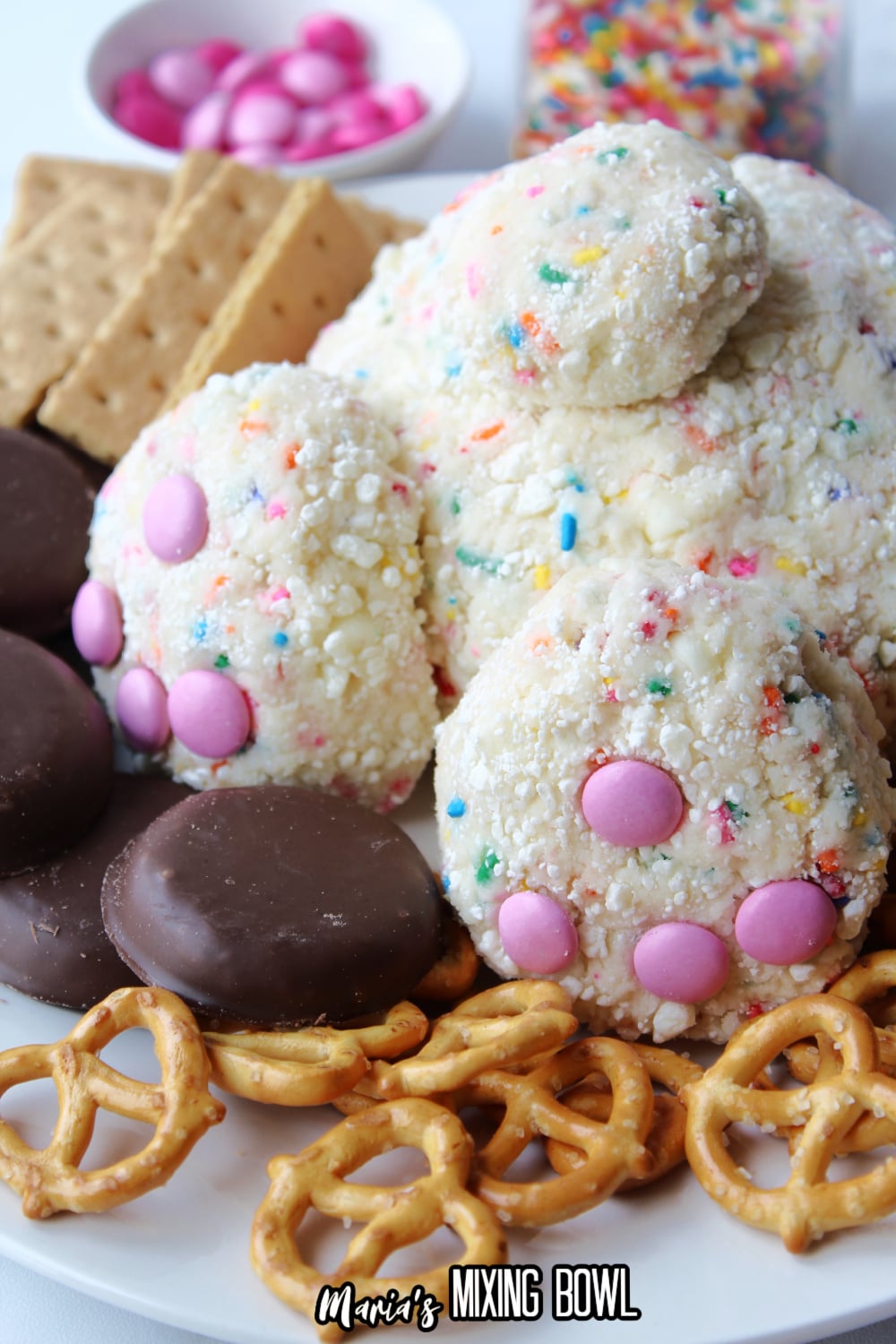 close up of bunny butt dip on white plate