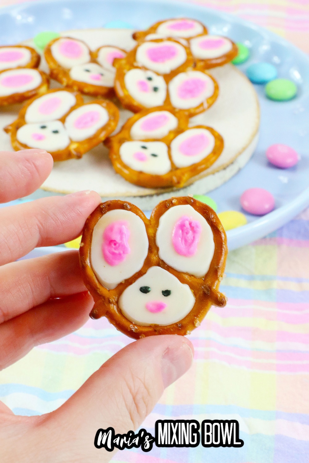 bunny pretzel held in a women's hand